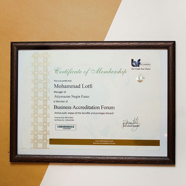 گواهینامه ها و افتخارات شرکت آتیه سازان نگین فراز